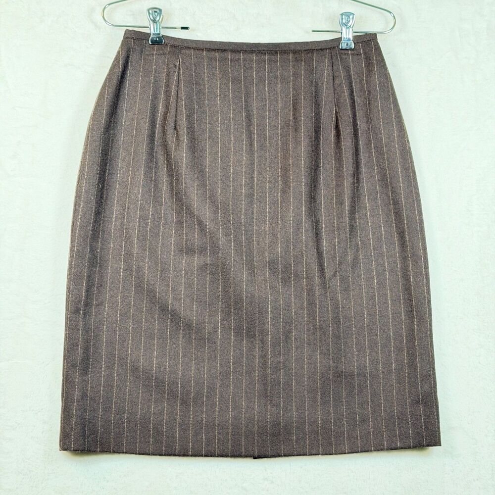 Lauren Ralph Lauren Brown Pinstripe 100% Wool Pencil Skirt Women’s Size 8 USA